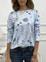 Country Floral Printed Casual Loose Crew Neck Knit Long Sleeve T-Shirt