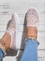 Pink Lace Rhinestone Decor Breathable Slip On Shoes