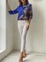 Casual Loose Shirt Collar Peacock Feather Pattern Long Sleeve Blouse