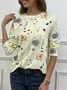 Country Floral Printed Casual Loose Crew Neck Knit Long Sleeve T-Shirt