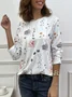 Country Floral Printed Casual Loose Crew Neck Knit Long Sleeve T-Shirt