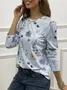 Country Floral Printed Casual Loose Crew Neck Knit Long Sleeve T-Shirt