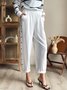 Loose Casual Cotton Linen Elastic Waist Pants With Pockets And Buttoned Design 