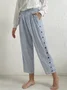  Striped And Buttoned Design Casual Loose Straight Pants With Pockets