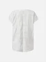 Women's Short Sleeve Blouse Summer White Plain Embroidery Buttoned Cotton V Neck Daily Going Out Simple Top