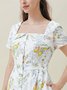 Vintage Linen Floral Square Neck Dress