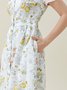 Vintage Linen Floral Square Neck Dress