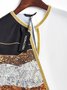 Abstract Long Sleeve Sequins Notched Casual Top