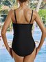 Simple Plain Flouncing Scoop Neck One Pieces Swimsuit