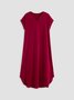 zolucky V Neck Cotton-Blend Solid Short Sleeve Casual Dress