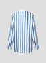 Shirt Collar Stripes Cotton-Blend Long Sleeve Blouse