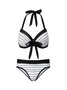 Simple Striped Printing Halter Bikinis Two-Piece Set