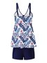 Vacation Floral Printing V neck Tankinis Two-Piece Set