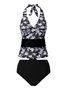 Vacation Floral Printing Halter Tankinis Two-Piece Set