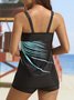 Casual Abstract Printing Scoop Neck Swimdress Two-Piece Set