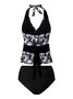 Vacation Floral Printing Halter Tankinis Two-Piece Set