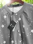 Gray Star&Moon Printed Stand Collar Half Sleeve Casual Shift Top