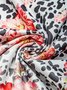 Loosen Boho Leopard Floral Cotton Blends Crew Neck Short Sleeve T-shirt