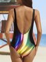 Casual Abstract Printing Scoop Neck One Piece Swimsuit