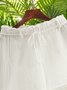 Plus Size White Boho Cotton-Blend Shorts