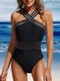 Casual  Plain Webbing Halter One Pieces
