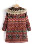 Ethnic Printed Faux Fur Hooded Fleece Autumn Winter Coat