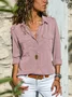 Women Long Sleeve Turn-Down Collar Solid Cotton-Blend Shirt