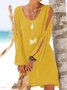 Women Cold Shoulder Long Sleeve Round Neck Causal Holiday Mini Dresses