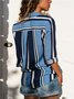Stripe Printed Long Sleeve Casual Shirt Collar Blouses