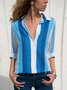 Stripe Printed Long Sleeve Casual Shirt Collar Blouses