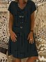 Women Casual Short Sleeve V Neck Vintage Mini Knitting Dress
