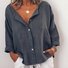 zolucky Women Casual Solid V Neck Cotton Long Sleeve Buttoned Tops