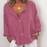 zolucky Women Casual Solid V Neck Cotton Long Sleeve Buttoned Tops