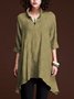 Women Casual 3/4 Sleeve V Neck Solid Plus Size Tops
