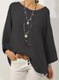 zolucky Women Plus Size Solid Long Sleeve Linen Daily Casual Tops