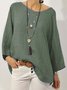 zolucky Women Plus Size Solid Long Sleeve Linen Daily Casual Tops