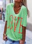 zolucky Love Print Round Neck Short Sleeves Casual T-Shirts