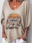 Vintage Plus Size Women 3/4 Sleeves V Neck Statement Landscape Letter Casual T-shirts