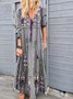 Blue Casual Patchwork Cotton-Blend V Neck Dress-Zolucky