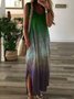 Women Sleeveless V Neck Ombre/tie-Dye Shift Casual Maxi Dresses