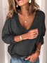 Women Plus Size Casual Solid V Neck Long Sleeve Sweater