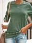 Zolucky Women Cotton Crew Neck Long Sleeve Plus Size Vintage Casual Shirts & Tops