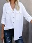 zolucky White Solid Long Sleeve Buttoned Cotton-Blend Blouse