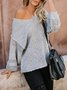 Hollowed Patchwork Long Sleeve V Neck Knitted Sweater