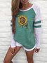 Women Long Sleeve Round Neck Acrylic Floral T-shirt