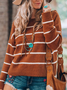 Brown Long Sleeve Striped Wool Blend Sweater