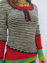 zolucky Red Wool Blend Long Sleeve Striped Paneled Sweater