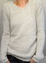 Apricot Cotton-Blend Solid V Neck Long Sleeve Sweater