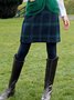 Multicolor Cotton-Blend Plaid Casual Skirt