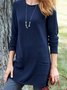 Blue Knitted Round Neck Long Sleeve Pockets T-shirt